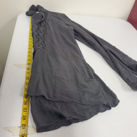 Meadow Rue Womens Button Up Bohemian Top Size M Gray Lagenlook Hippie Neutral - Picture 8 of 11